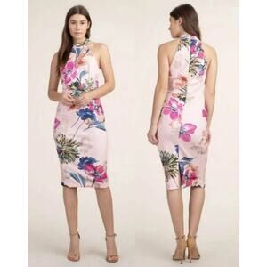 TRINA TURK Women’s Size 12 Large Floral Printed Ponte Midi Halter Sheath Dress
